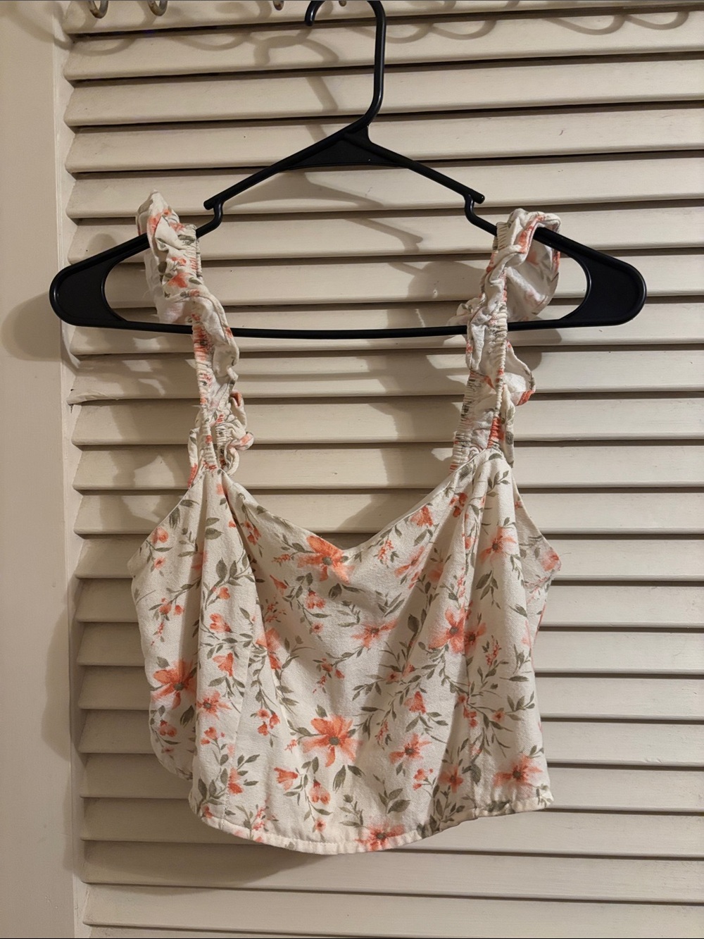Altar'd State Cream Crop Top with Coral Floral Ruffle Straps